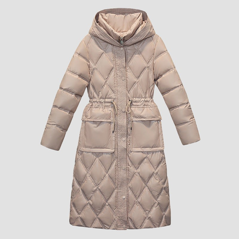 Doudoune longue matelassée à capuche pour femme, Veste matelassée