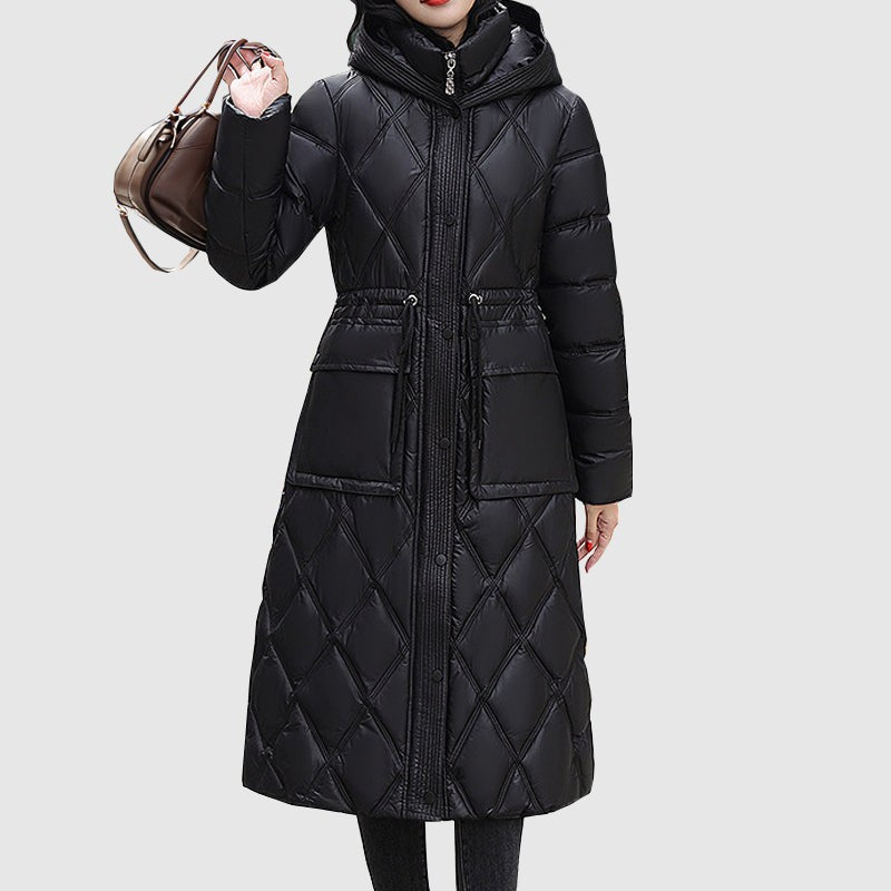 Doudoune longue matelassée à capuche pour femme, Veste matelassée