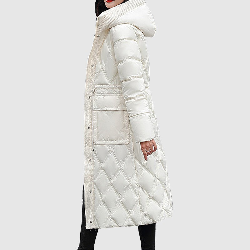 Doudoune longue matelassée à capuche pour femme, Veste matelassée