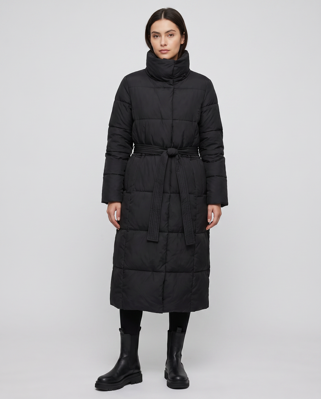 Doudoune longue noire pour femme, coupe élégante