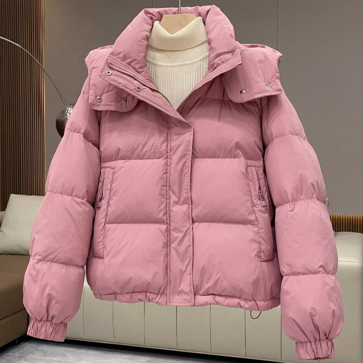 Doudoune marron femme matelassée courte oversize