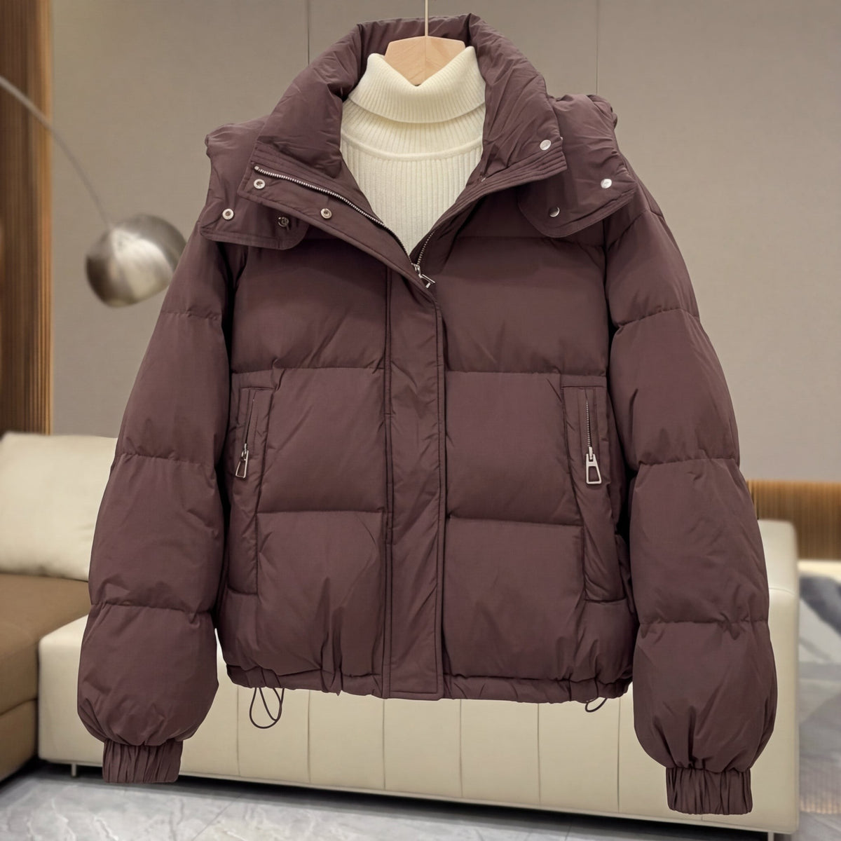 Doudoune marron femme matelassée courte oversize
