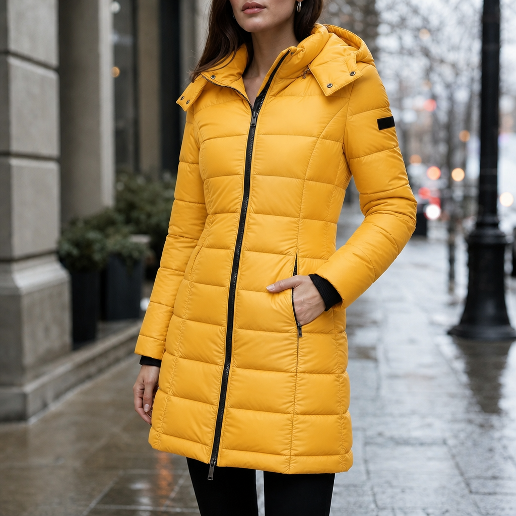 Doudoune mi-longue matelassée à capuche pour femme, Veste longue élégante et chaude