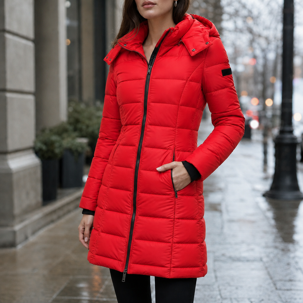 Doudoune mi-longue matelassée à capuche pour femme, Veste longue élégante et chaude