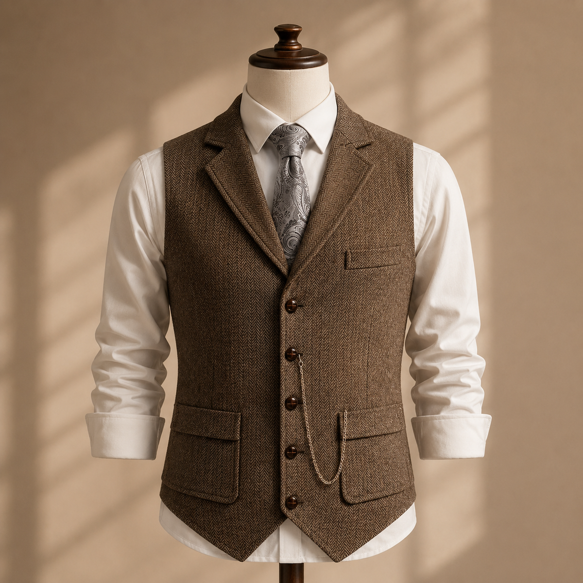 Gilet à chevrons boutonné sans manches pour homme