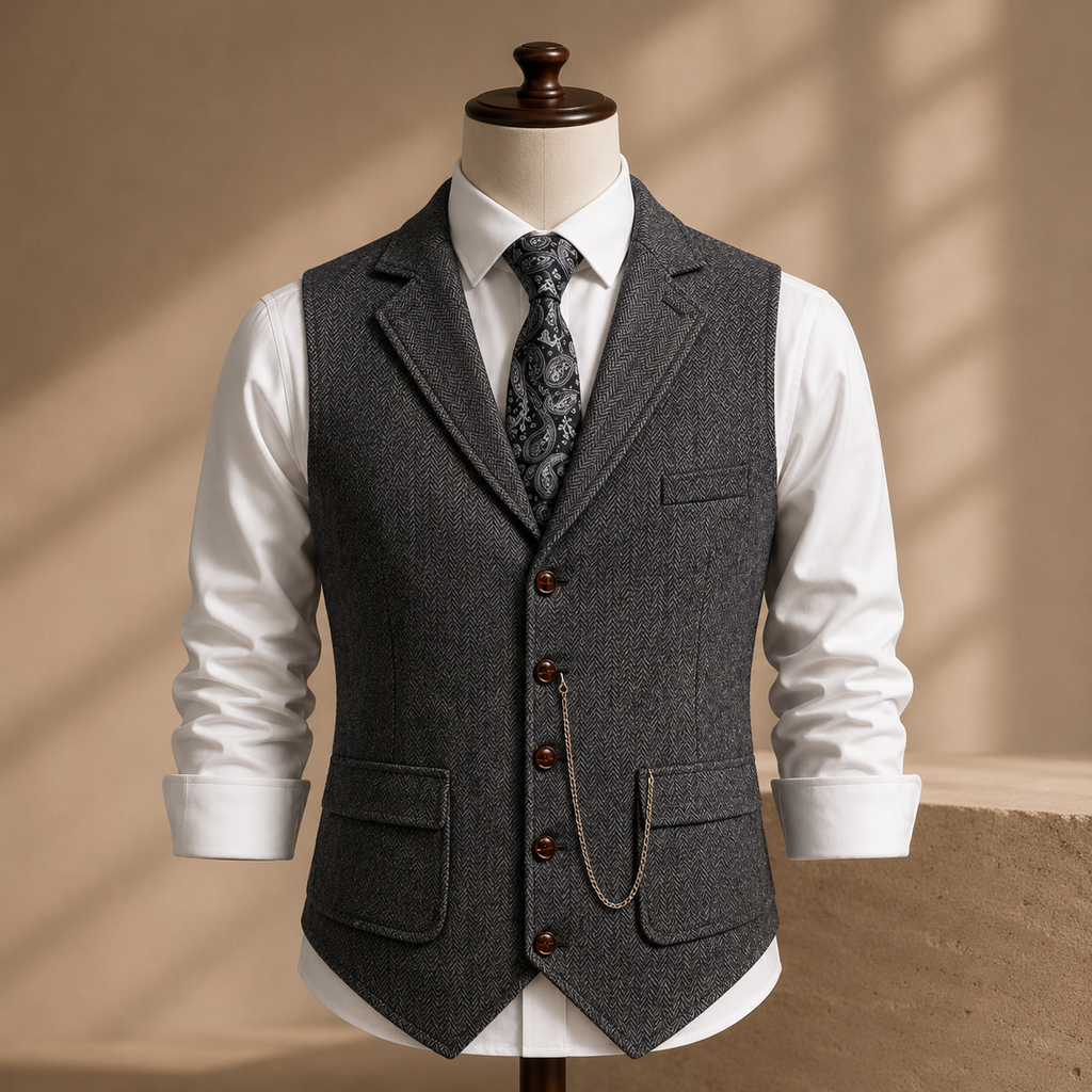 Gilet à chevrons boutonné sans manches pour homme
