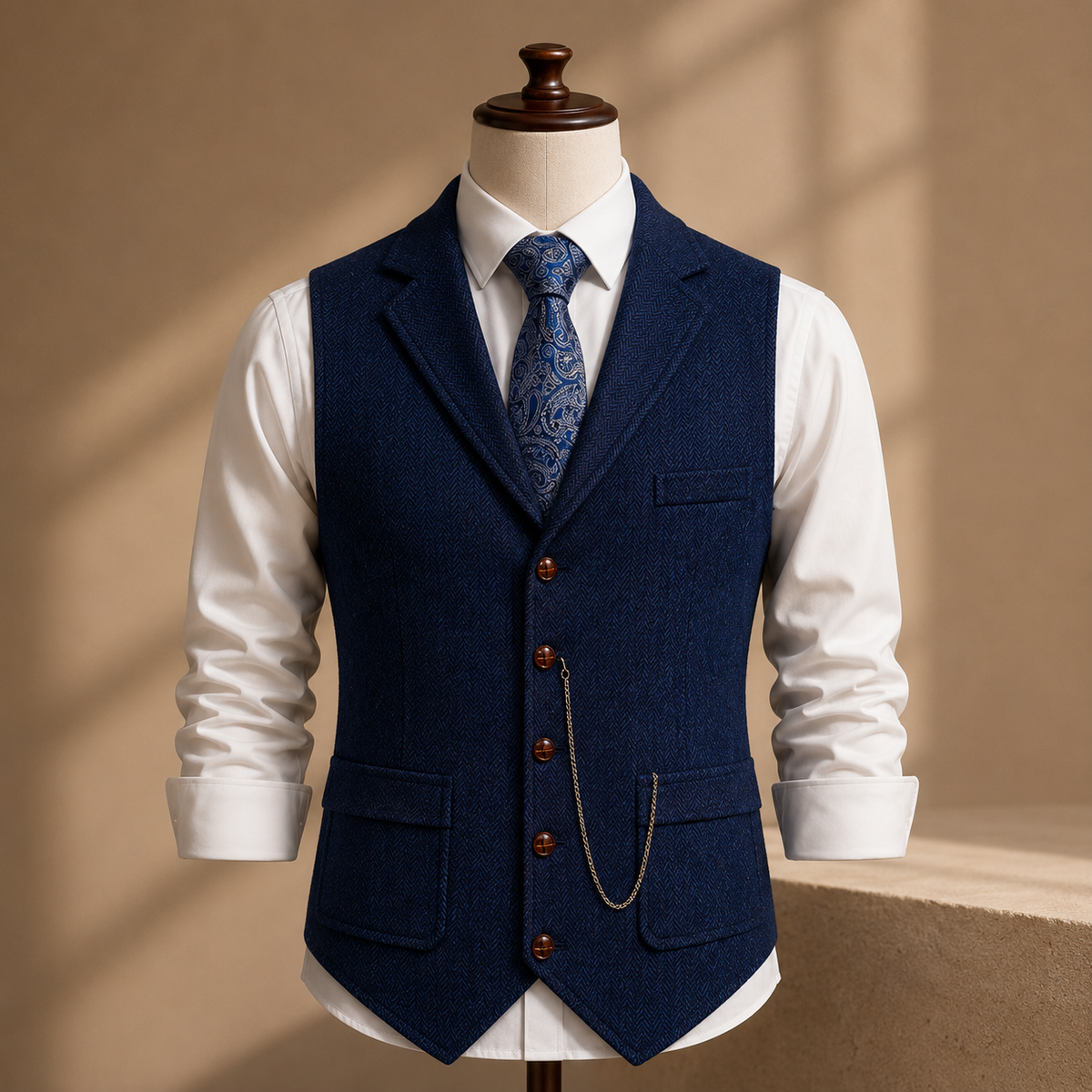 Gilet à chevrons boutonné sans manches pour homme