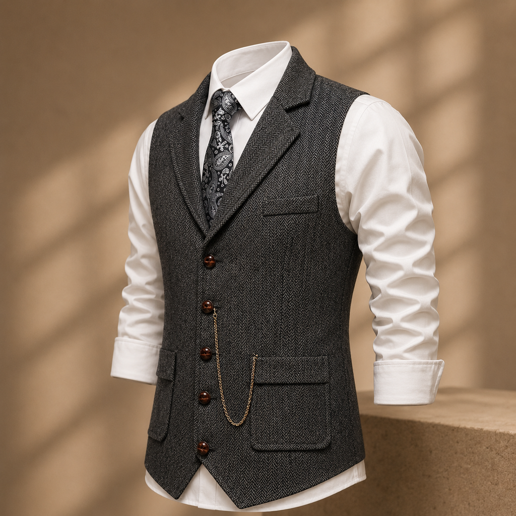 Gilet à chevrons boutonné sans manches pour homme