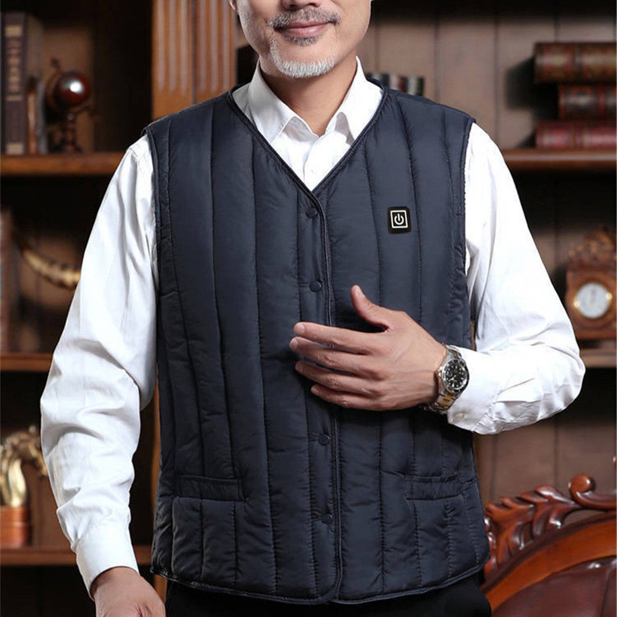Gilet chauffant USB homme – doudoune sans manche matelassée avec réglage de température