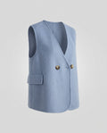 Gilet croisé sans manches en mélange de laine pour femme, avec poches plaquées et bas arrondi
