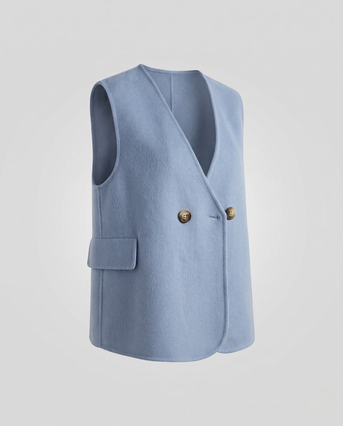Gilet croisé sans manches en mélange de laine pour femme, avec poches plaquées et bas arrondi