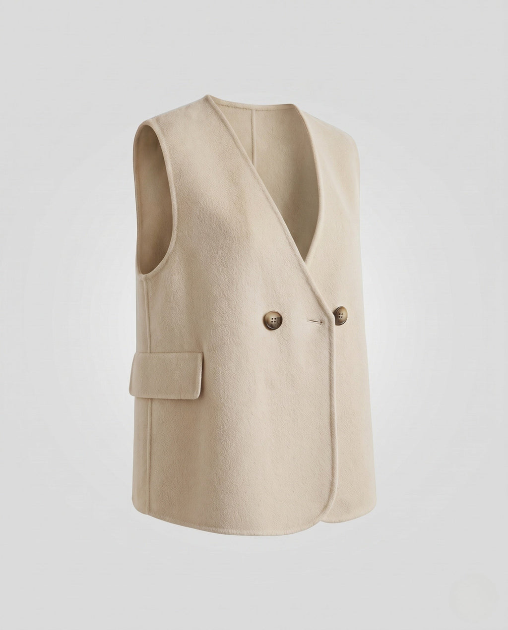 Gilet croisé sans manches en mélange de laine pour femme, avec poches plaquées et bas arrondi