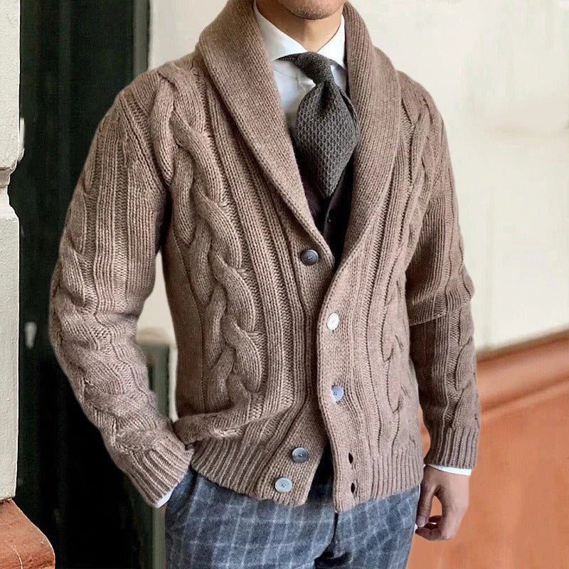 Gilet en maille torsadée à col châle pour homme, Pull habillé