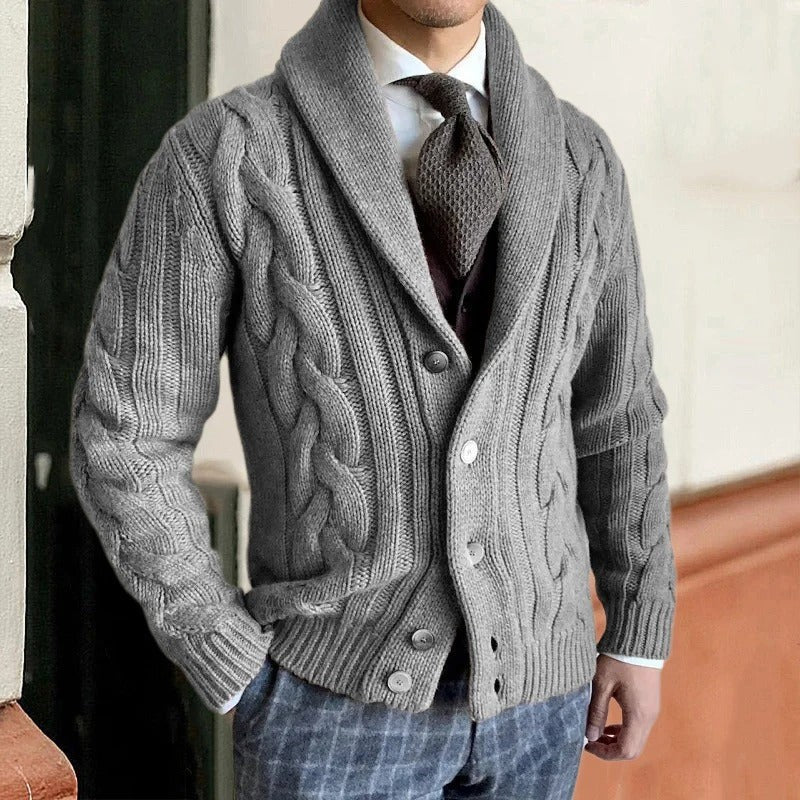 Gilet en maille torsadée à col châle pour homme, Pull habillé