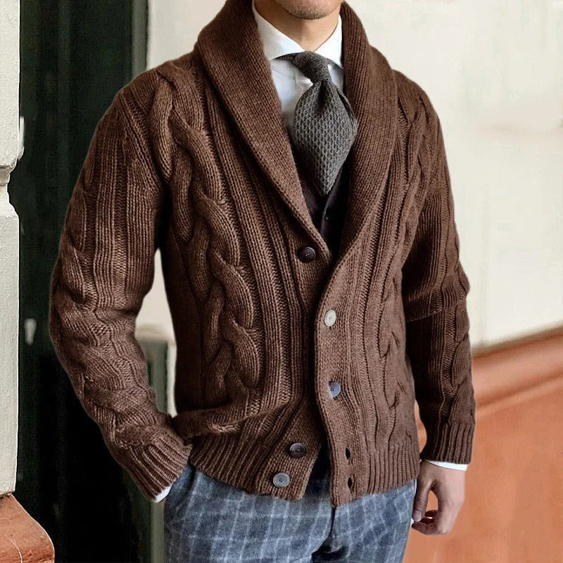 Gilet en maille torsadée à col châle pour homme, Pull habillé