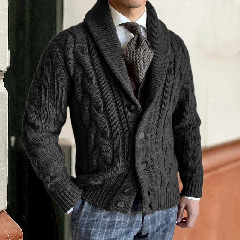 Gilet en maille torsadée à col châle pour homme, Pull habillé