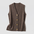 Gilet femme sans manches en maille de laine mélangée avec col en V et patte de boutonnage