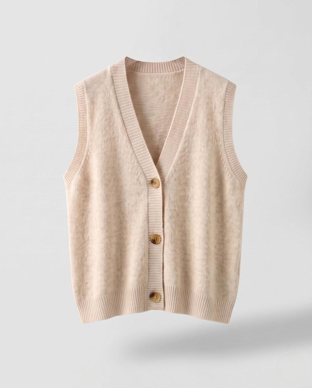 Gilet femme sans manches en maille de laine mélangée avec col en V et patte de boutonnage