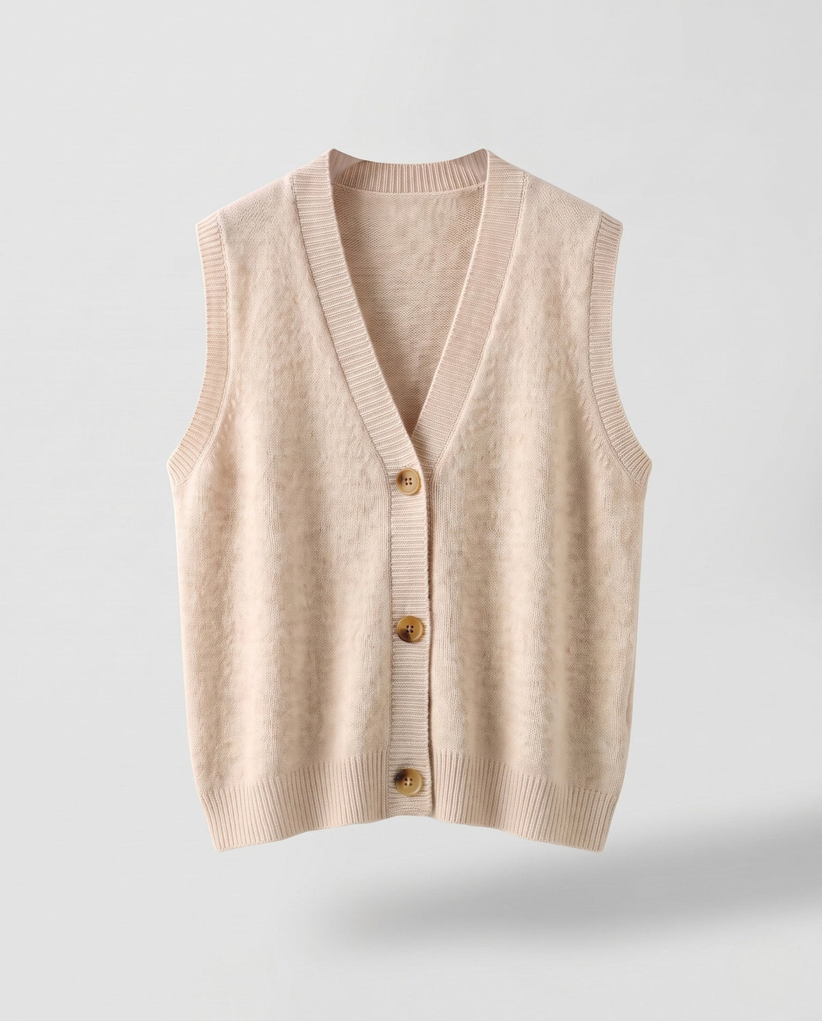 Gilet femme sans manches en maille de laine mélangée avec col en V et patte de boutonnage