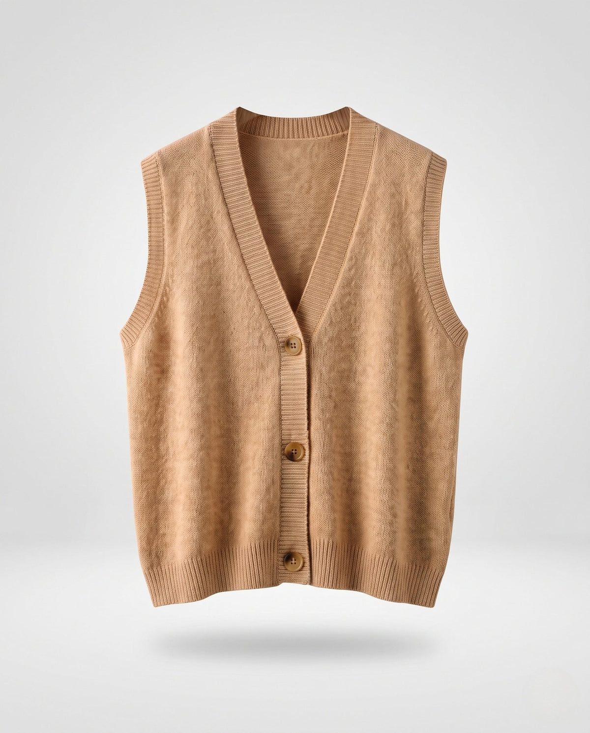 Gilet femme sans manches en maille de laine mélangée avec col en V et patte de boutonnage