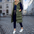 Gilet long rembourré à capuche et poches, veste sans manche femme