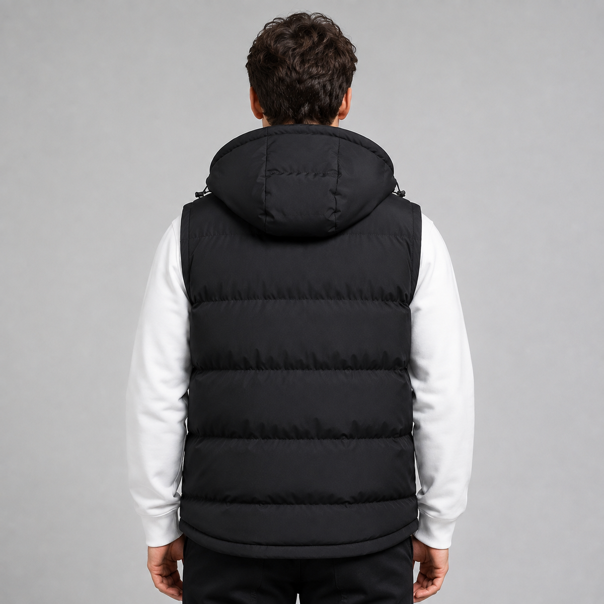 Gilet matelassé à capuche sans manches pour homme, Fermeture zippée