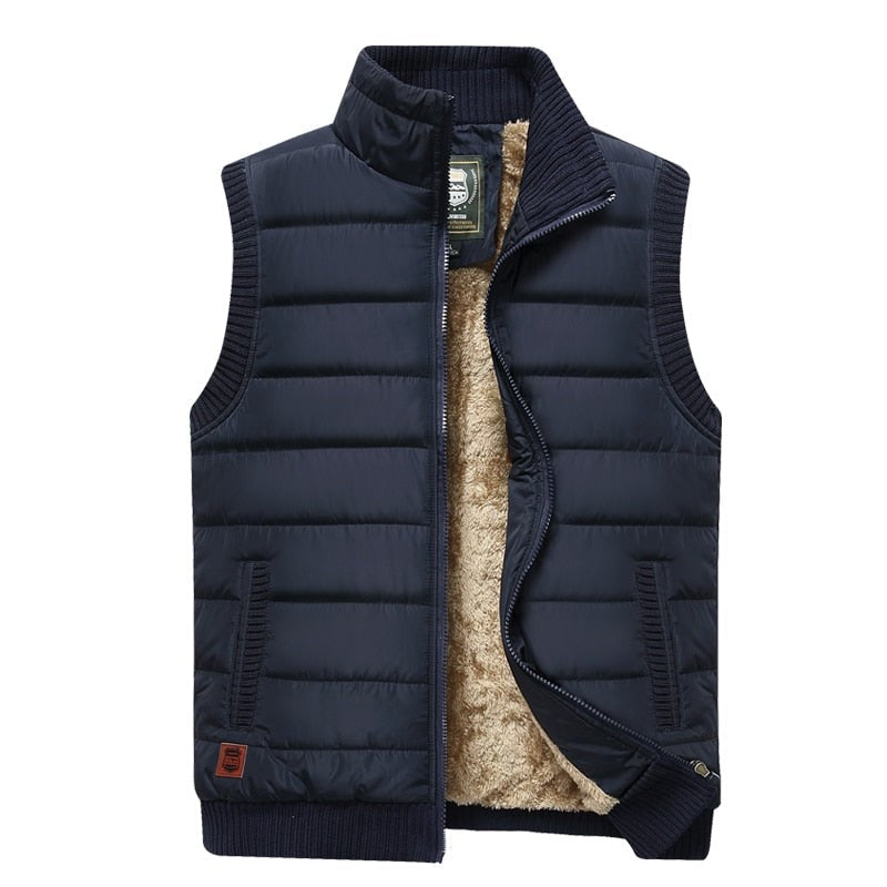 Gilet matelassé sans manches doublé de fourrure pour homme, Gilet d'hiver isolé pour l'extérieur