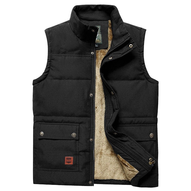 Gilet matelassé sans manches doublé de fourrure pour homme, Gilet d'hiver isolé pour l'extérieur