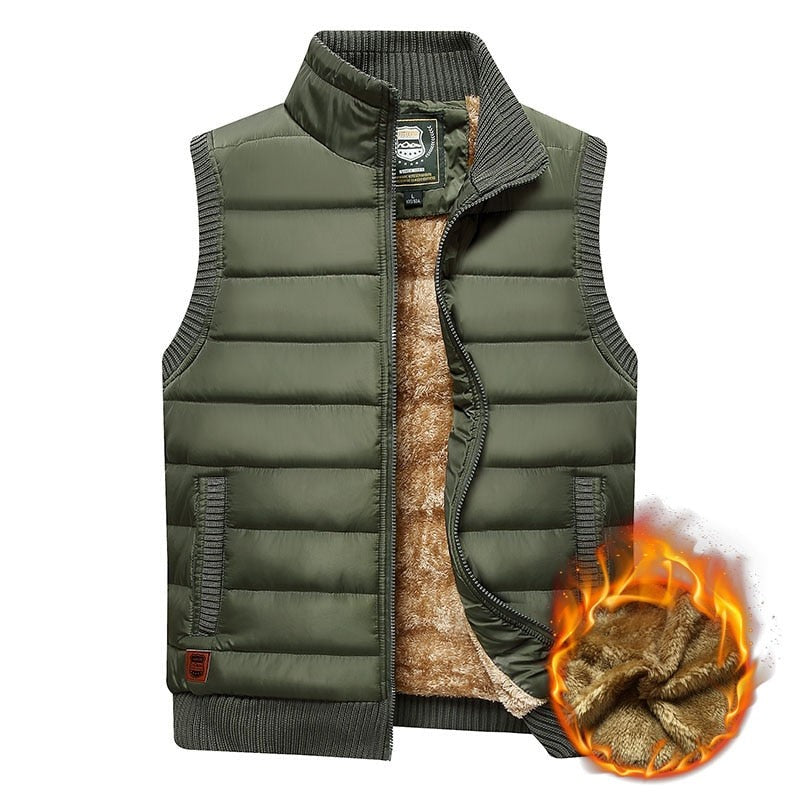 Gilet matelassé sans manches doublé de fourrure pour homme, Gilet d'hiver isolé pour l'extérieur