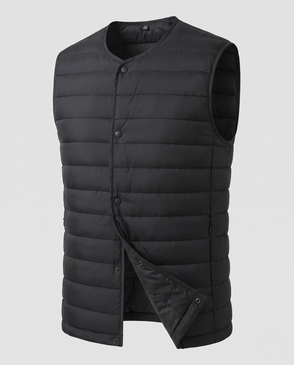 Gilet matelassé sans manches pour homme à aspect duvet léger et fermeture à boutons-pression