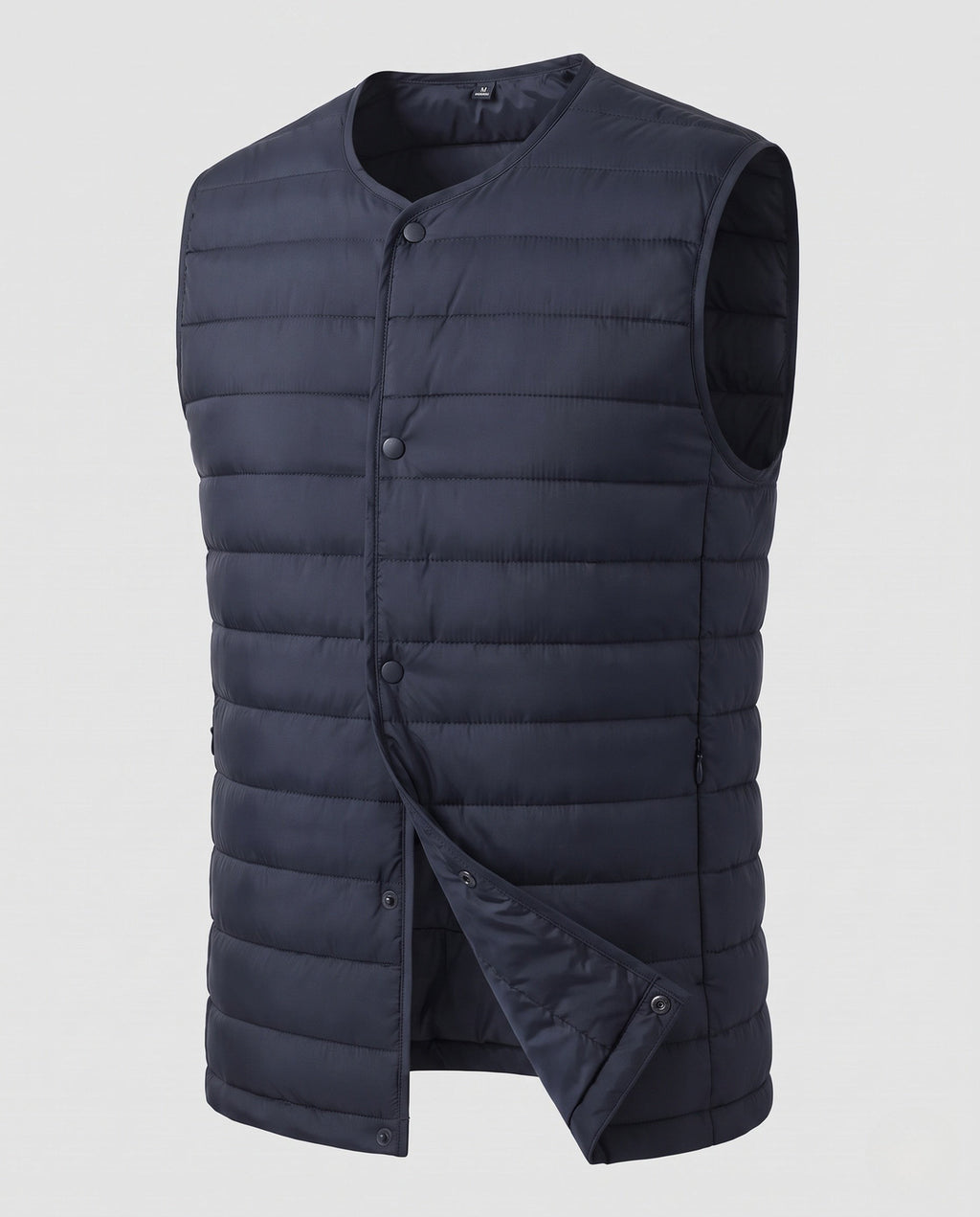 Gilet matelassé sans manches pour homme à aspect duvet léger et fermeture à boutons-pression