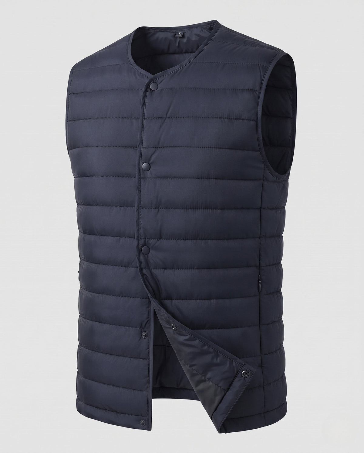 Gilet matelassé sans manches pour homme à aspect duvet léger et fermeture à boutons-pression
