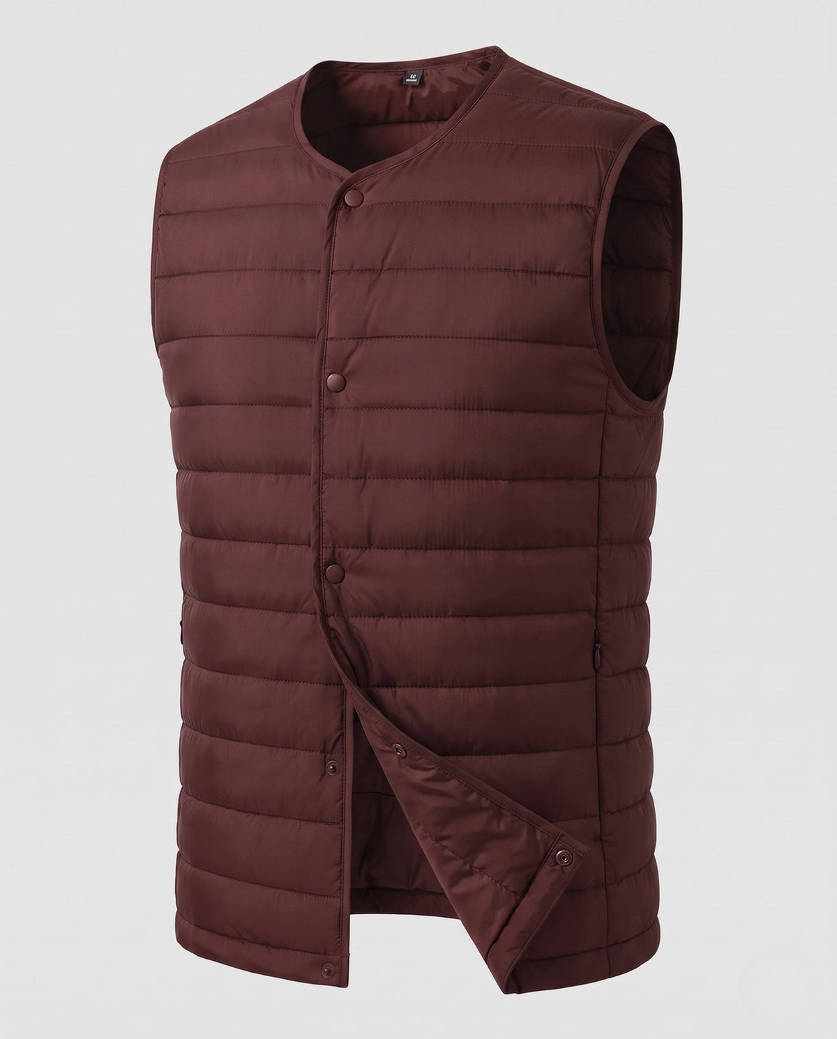 Gilet matelassé sans manches pour homme à aspect duvet léger et fermeture à boutons-pression