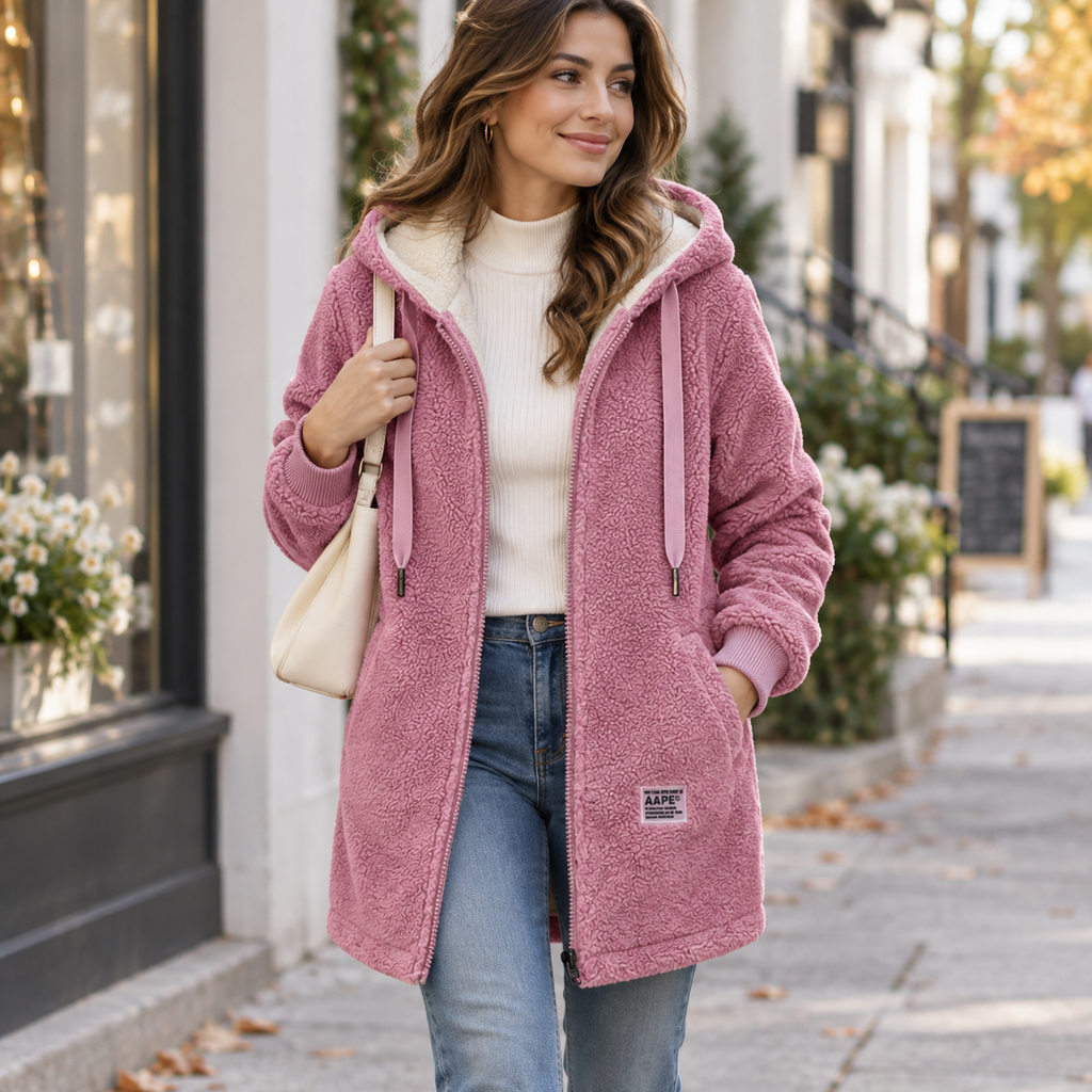Gilet polaire à capuche pour femme, veste chaude avec poches zippées