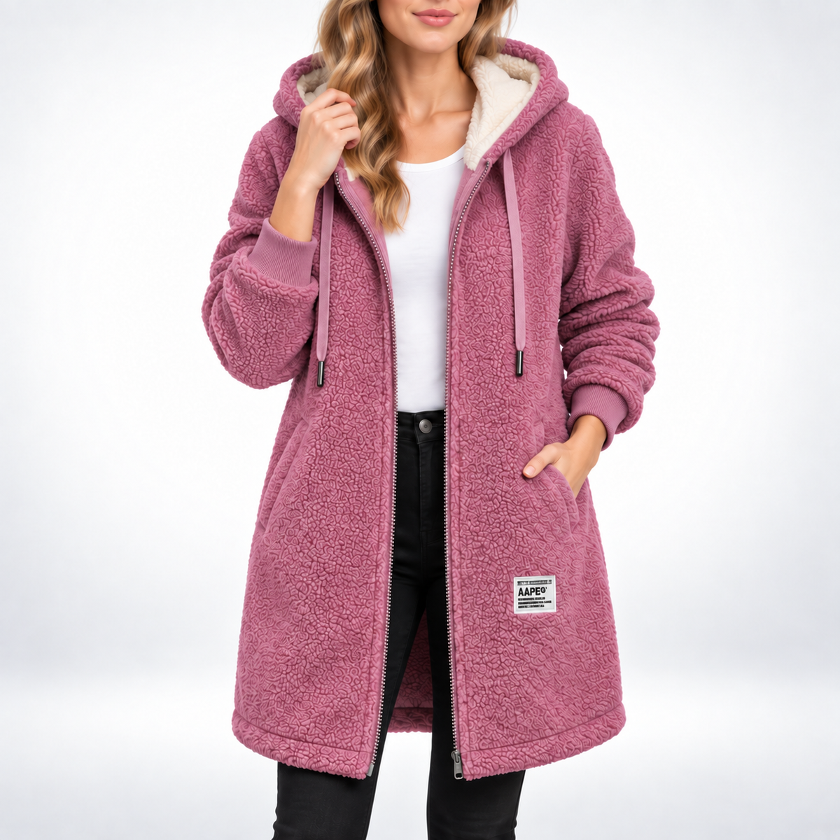 Gilet polaire à capuche pour femme, veste chaude avec poches zippées