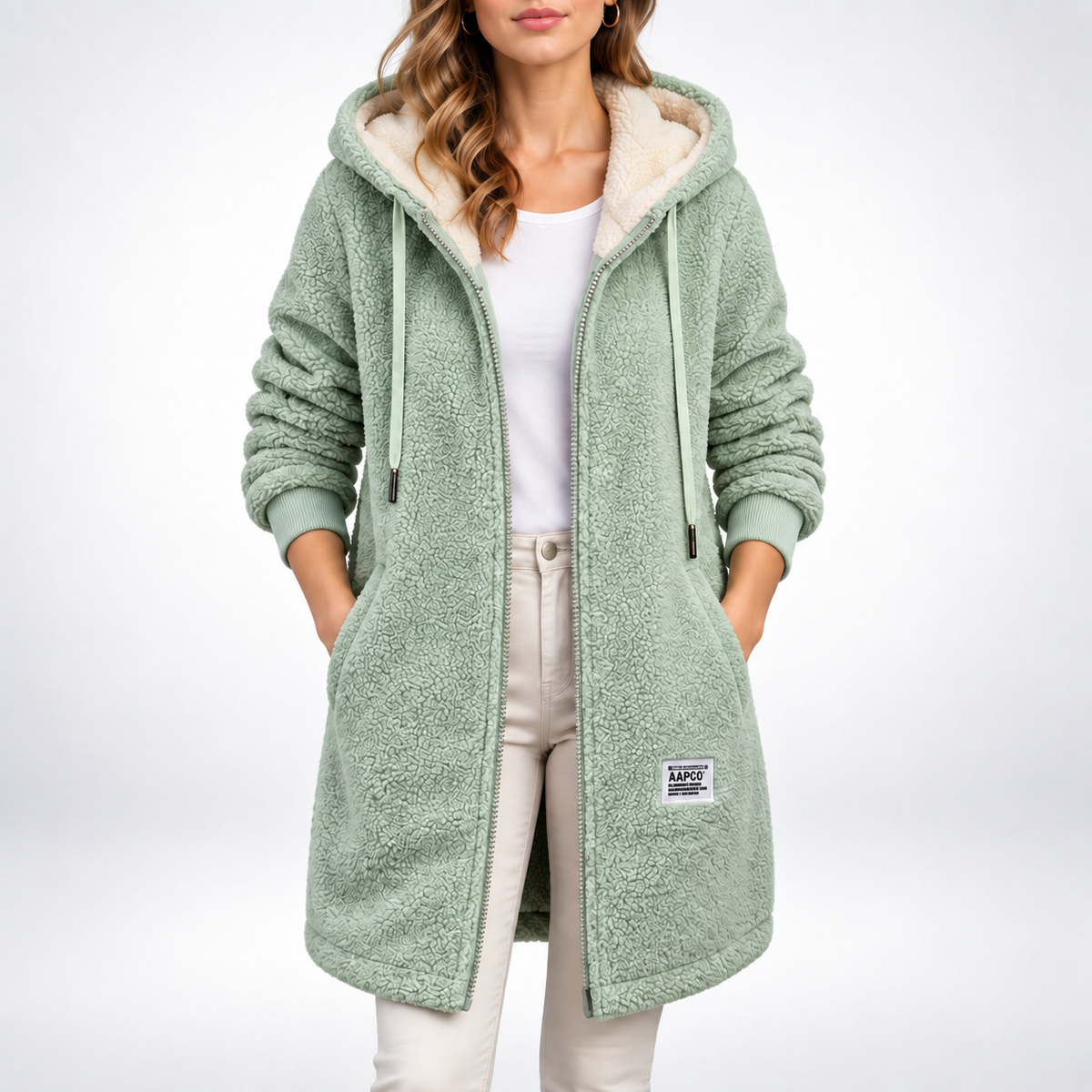 Gilet polaire à capuche pour femme, veste chaude avec poches zippées