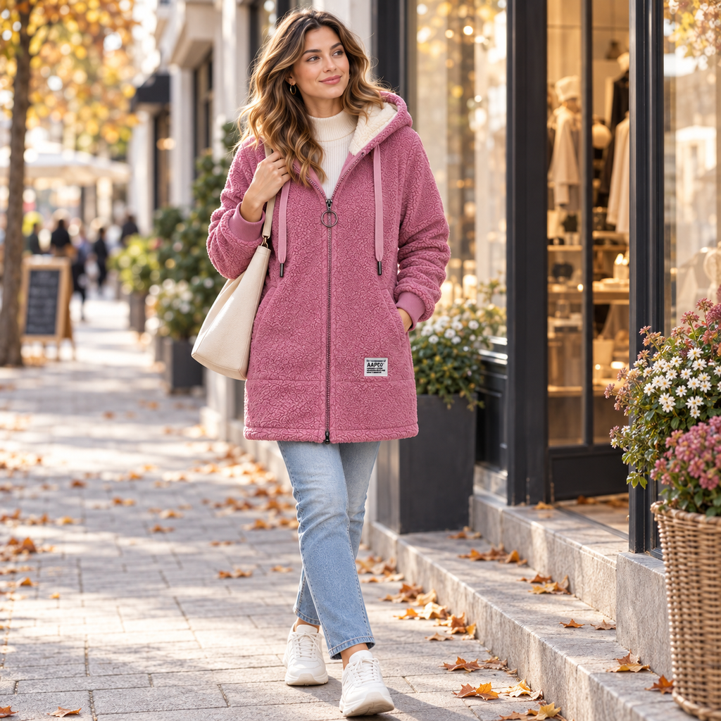 Gilet polaire à capuche pour femme, veste chaude avec poches zippées