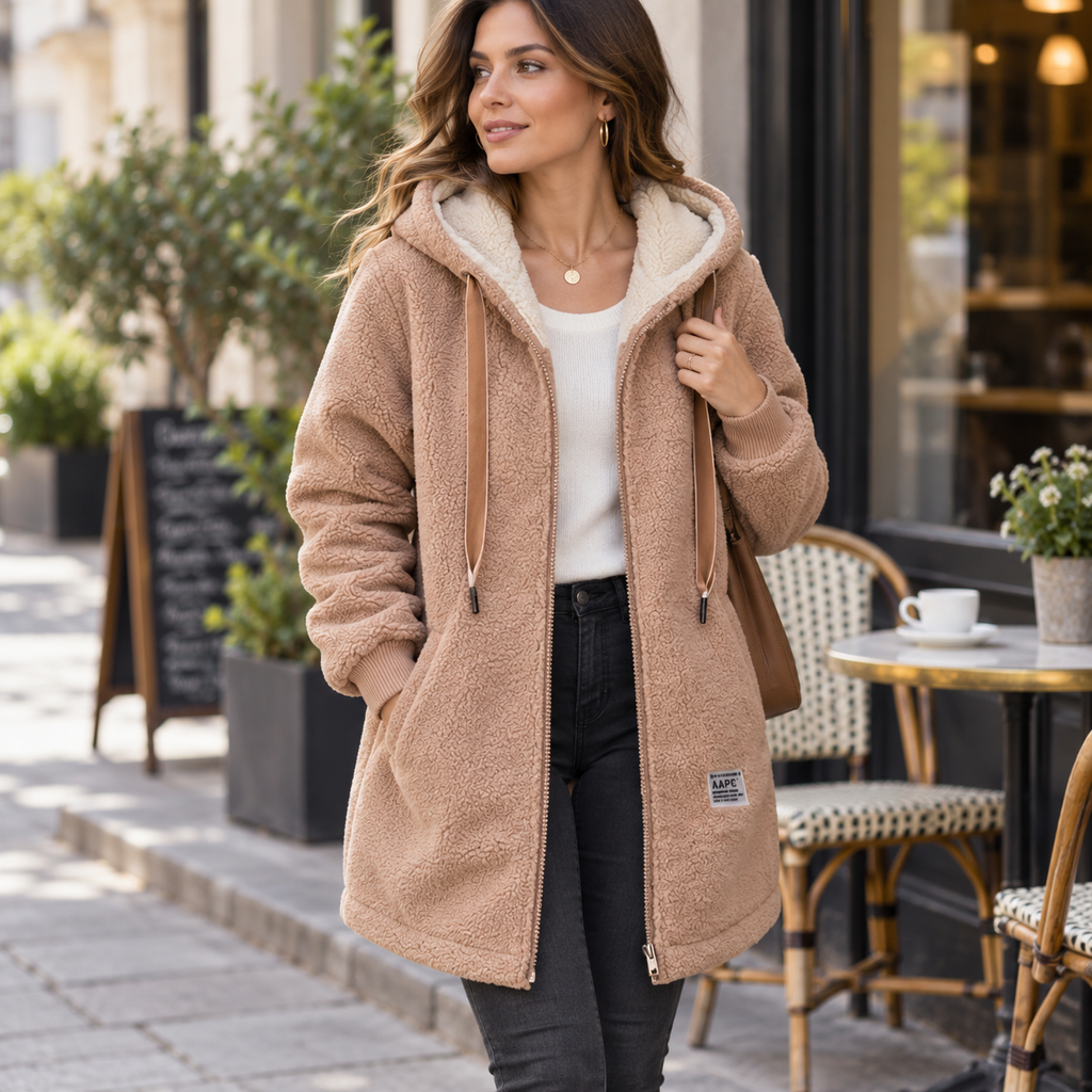 Gilet polaire à capuche pour femme, veste chaude avec poches zippées