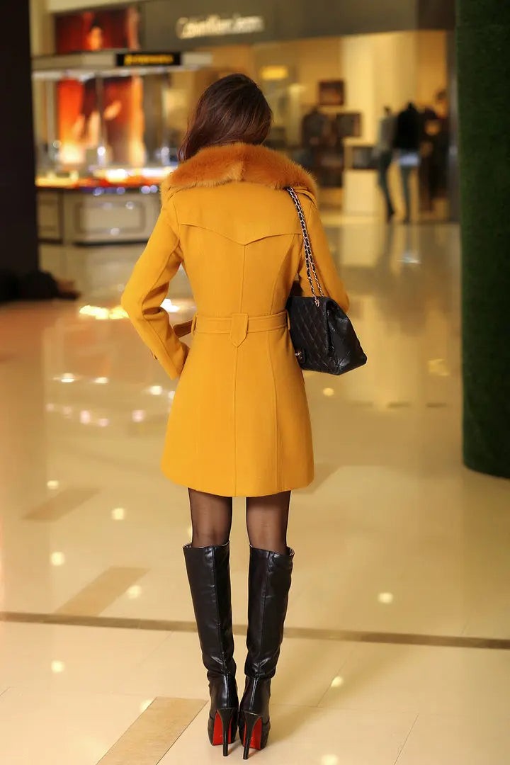 Manteau à col en fausse fourrure pour femme, Manteau long d'hiver