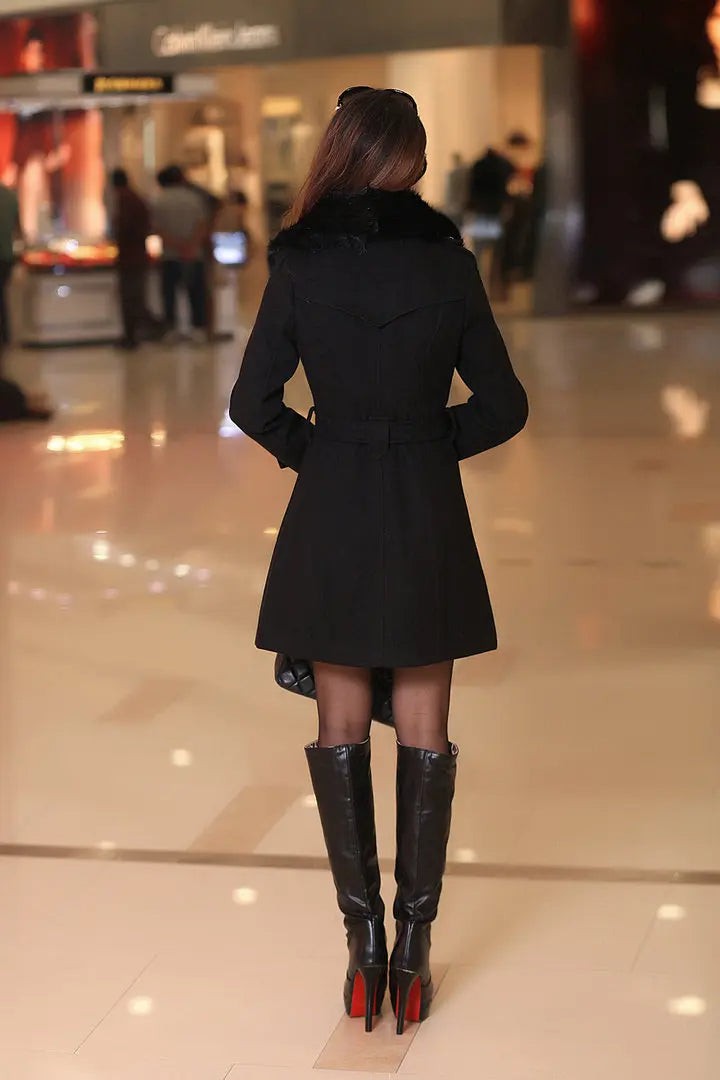 Manteau à col en fausse fourrure pour femme, Manteau long d'hiver