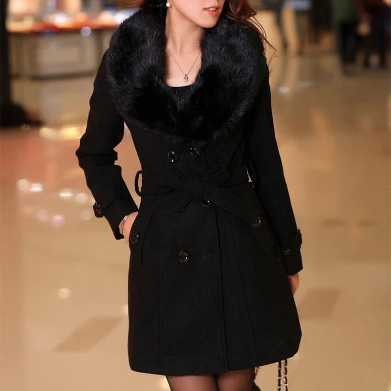 Manteau à col en fausse fourrure pour femme, Manteau long d'hiver