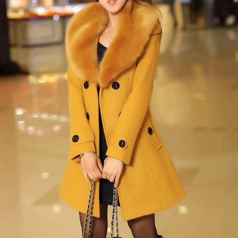 Manteau à col en fausse fourrure pour femme, Manteau long d'hiver