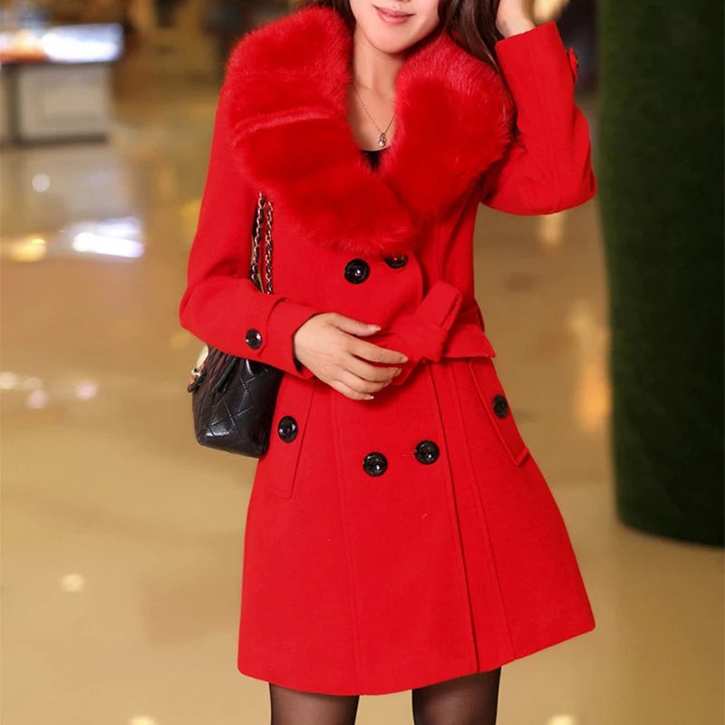 Manteau à col en fausse fourrure pour femme, Manteau long d'hiver