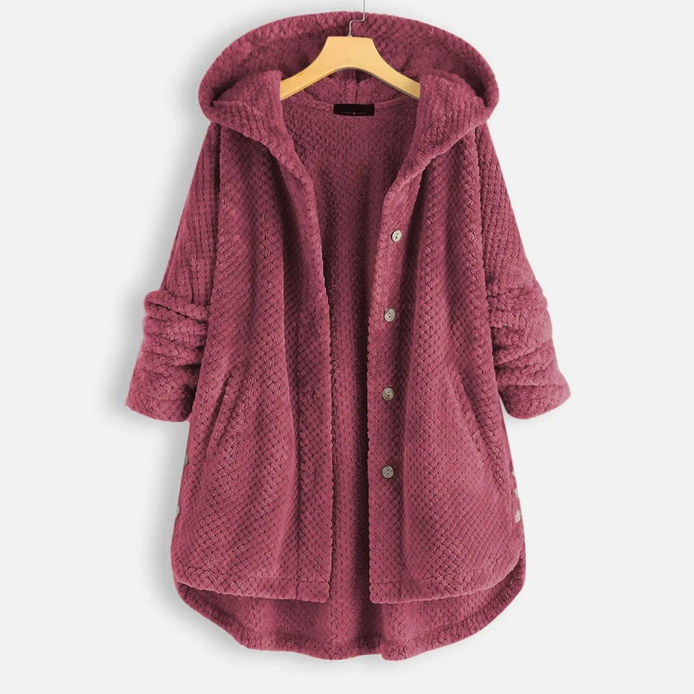 Manteau d'hiver grande taille chic à capuche au toucher velouté, pour femme ronde