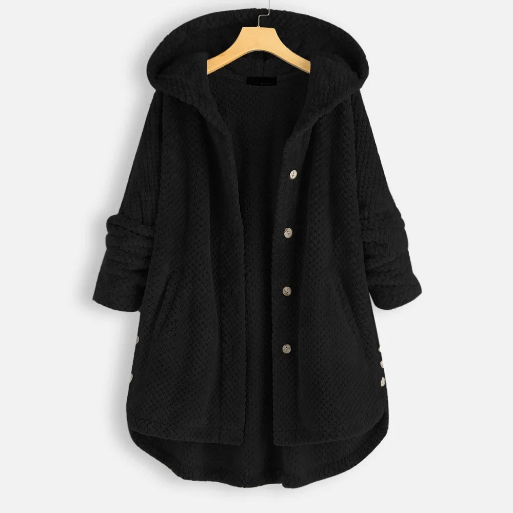 Manteau d'hiver grande taille chic à capuche au toucher velouté, pour femme ronde