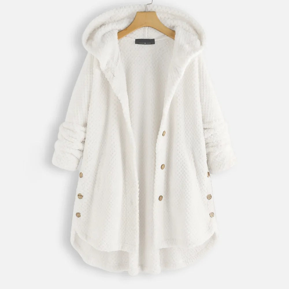 Manteau d'hiver grande taille chic à capuche au toucher velouté, pour femme ronde
