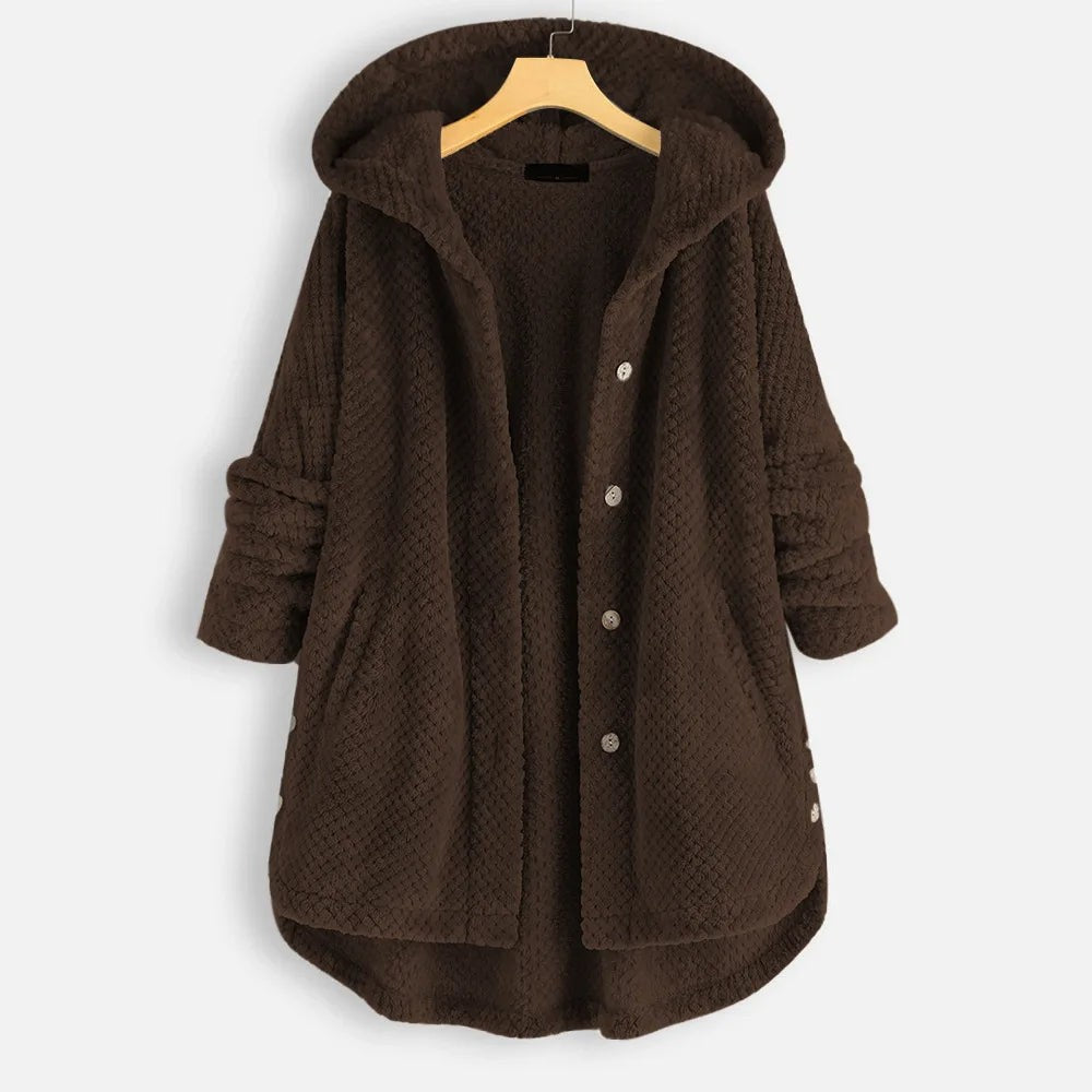 Manteau d'hiver grande taille chic à capuche au toucher velouté, pour femme ronde