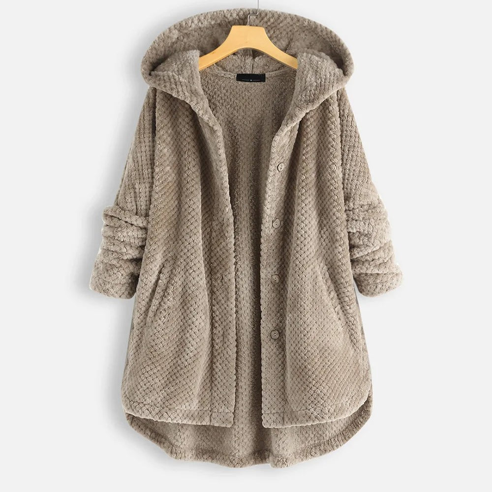 Manteau d'hiver grande taille chic à capuche au toucher velouté, pour femme ronde