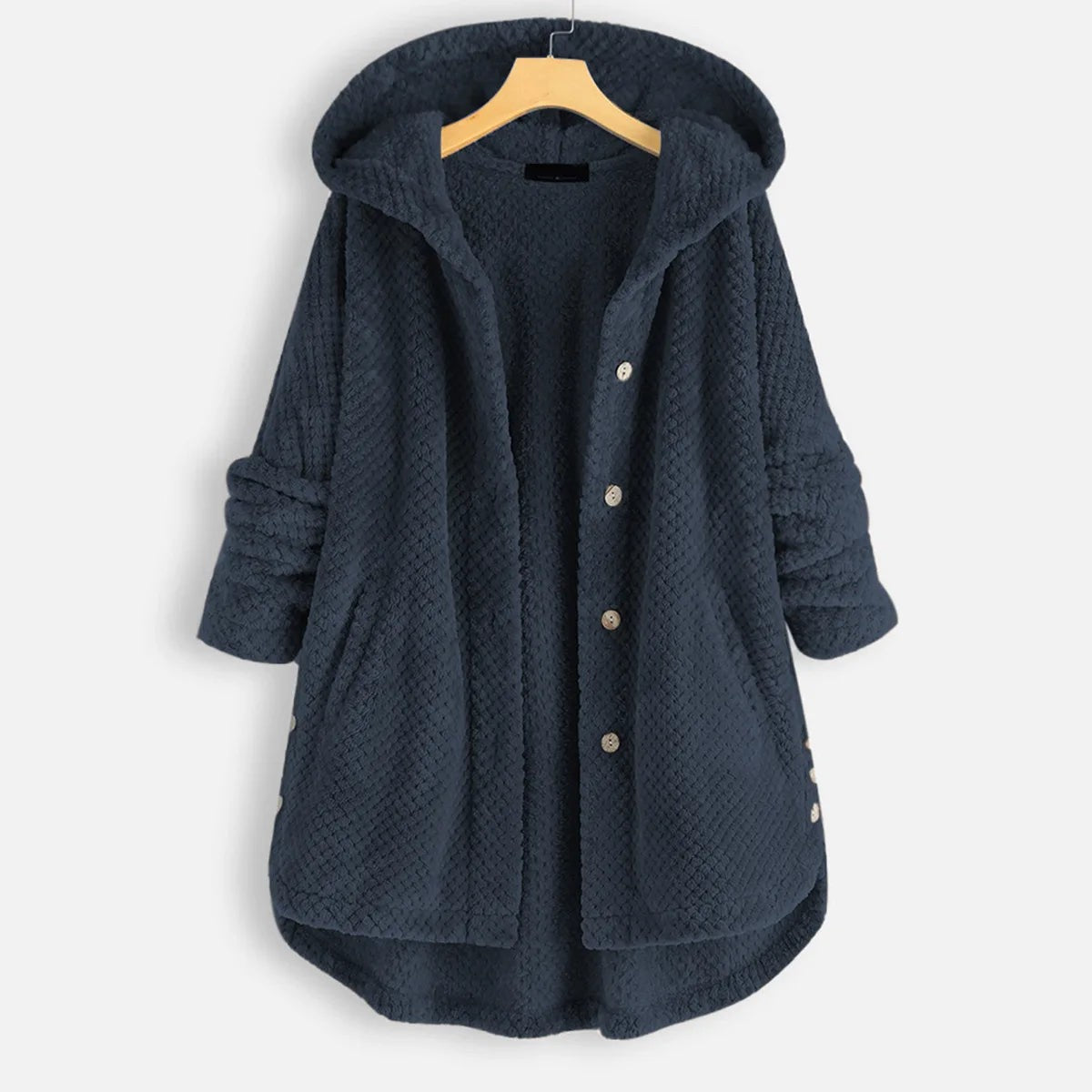 Manteau d'hiver grande taille chic à capuche au toucher velouté, pour femme ronde