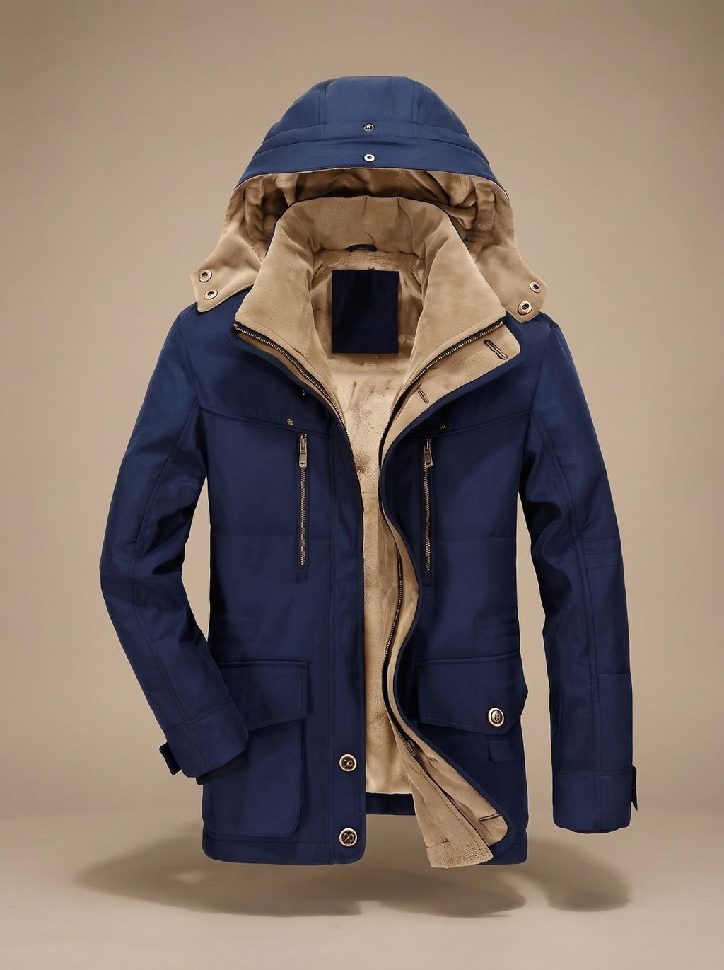 Manteau d'hiver homme doublé à capuche amovible et poches